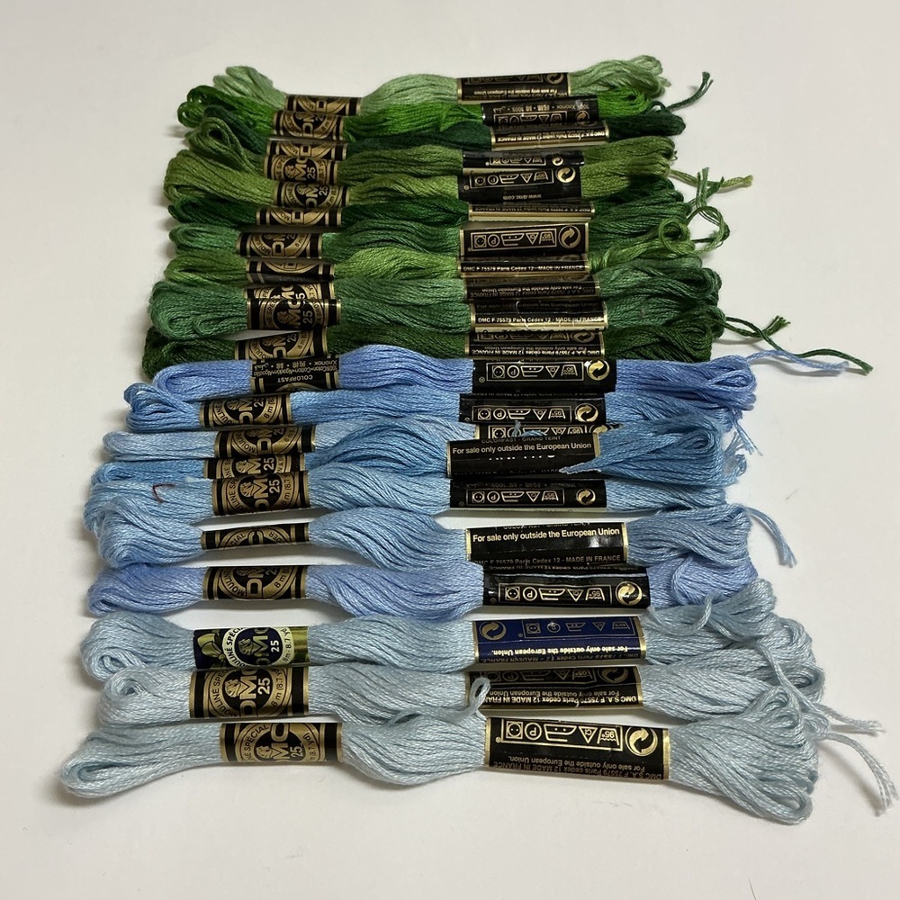 Paris France DMC Embroidery Floss MIXED LOT OF 21 Blue Green 100% Cotton Thread